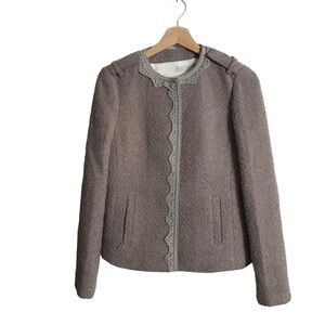 Banana Republic Small Taupe Dusty Pink Wool Blend Jacket with Lace‎ Trim